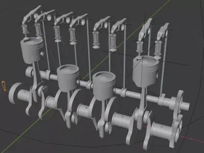 4 cylinder diesel engine animated and rigged 3D model