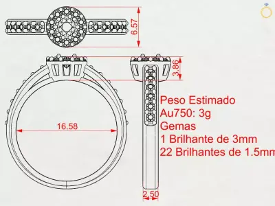 Solitaire and Diamond Halo Ring 3D print model