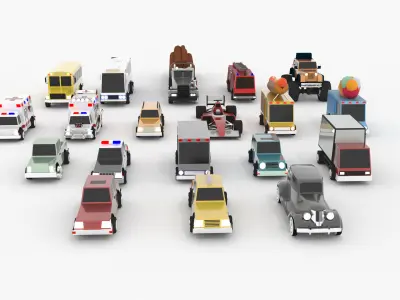 Cartoon Cars Pack pro Low-poly 3D model