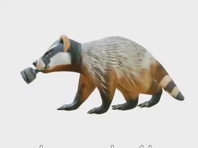 Mountain Badger Engineer with Constructive Paws and Projectiv... Low-poly 3D model