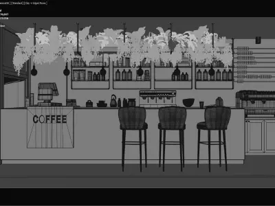 Coffee Shop Tropical design Realistic render 3D model