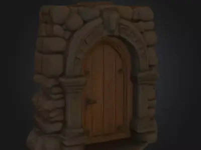 Gothic Stone Arch Door Low-poly 3D model