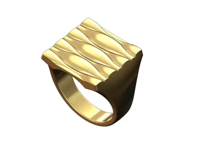 Chunky wave pattern square statemnt ring  3D print model