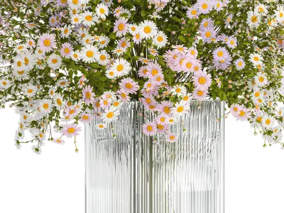 Bouquet of white wildflowers chamomile daisies vase 435 3D model