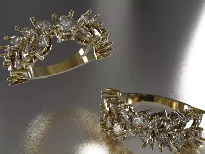 Semi Floral Marquise Diamond Engagement Wedding Set wr0120 3D print model