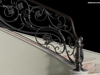 stair railing forging floral turn 3D model