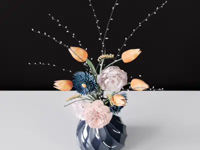 Decor bouquet of flowers in a glass vase  3D model