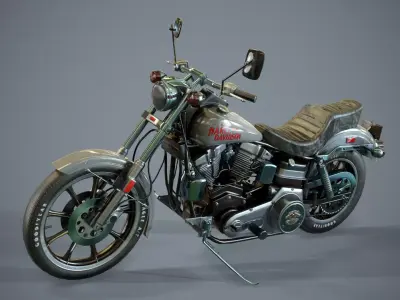 Harley Davidson 1977 fxs LowRider motorcycle Low-poly 3D model