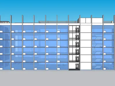 Office building with glass facade elevation 3D model