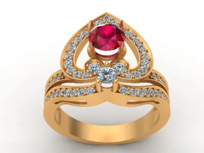 Regal Cascade Diamond Ruby Gold Ring  3D print model