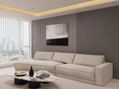 Modern Minimal Lounge with Abstract Art Wall 3D model