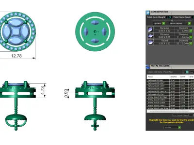 Round Diamond Cluster Stud with Marquise and Princess 3D print model