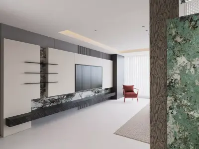 Modern Minimal Lounge with Abstract Art Wall 3D model