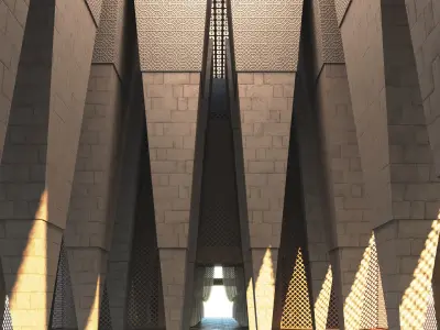 Temple building with lines 3D model