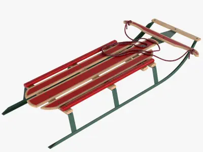 Wooden snow sled 3D model