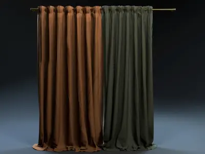 Double Color Curtains - Brown  White Grey Red 3D model