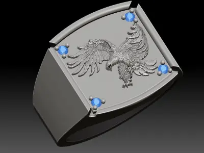 Eagle Man Ring Sculpture Jewelry gold silver 3D print model