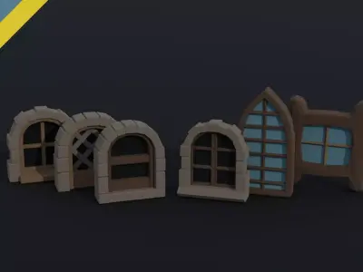 Cartoon fantasy windows Polygonal Style Low-poly 3D model