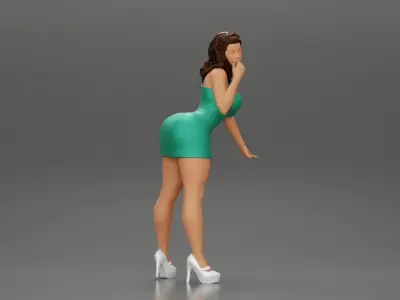 Sexy girl in Mini Dress Leaning on the Car 3D print model
