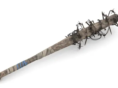 Baseball Bat with Nails and Barbed Wire Low-poly 3D model