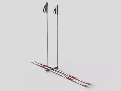 Crosscountry skis wih poles Low-poly 3D model