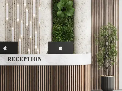 Reception Desk and Wall decor - office furniture 15 Low-poly 3D model