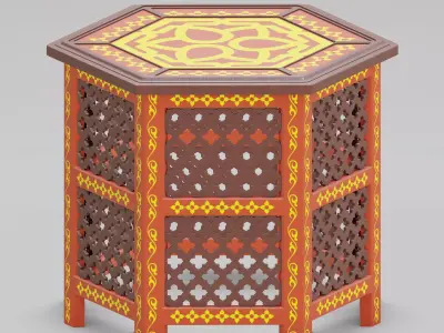 Hexagonal ornate Moroccan table 04 3D model