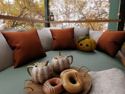 Autumn Balcony Blender Scene - DAY 3D model