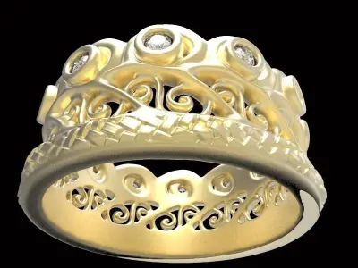 engraved gemstone crown ring 5 3D print model