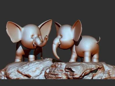 Baby elephants 3d print model  3D model