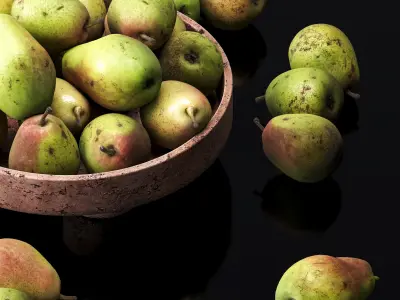 Forest beauty pear in a clay fruit bowl Low-poly 3D model