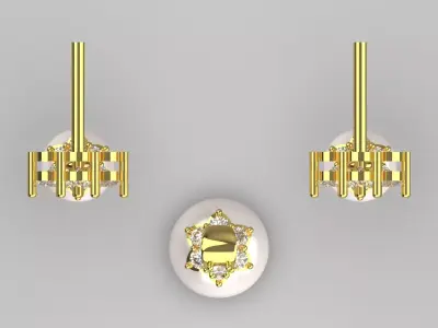 Half set stl 3d jewelry pearl pendant earring ps0011 3D print model