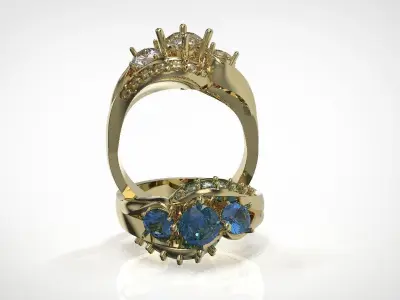 Three Stone engagement Ring 3D print model