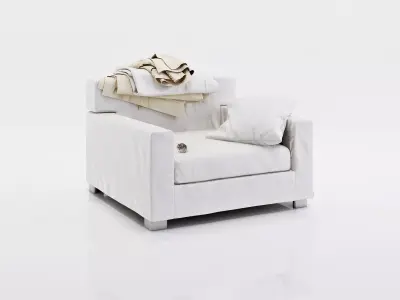 Armchair with cushion and blankets 3D model