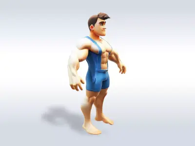 3D Cartoon character t pose muscle strong man sport gym 3D model