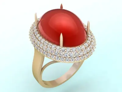 Gemstone Rings - Oval stone ring - Womens Rings 3D print model