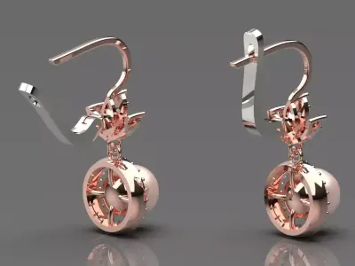 Rosegold flower design earring pearl diamond halo model pe0047 3D print model