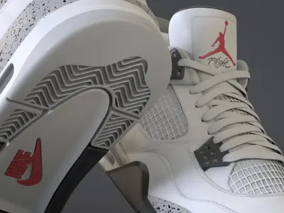 Nike Air Jordan 4 Retro White Cement Shoe Low-poly 3D model