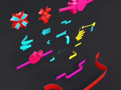 Decorative ribbon bands 3d model set Low-poly 3D model