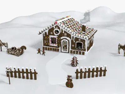 Gingerbread House Christmas Scene Low-poly 3D model