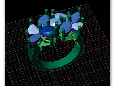 triangle marquise and round emerald jewelry ring 3D print model