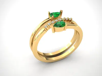 Elegant Dual Pear Diamond Gold Ring  3D print model