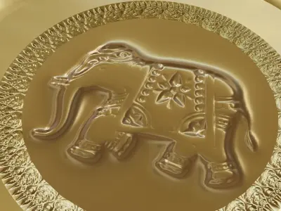 Decorative gold plate dish striped Lai Thai with asian Elephant 3D model