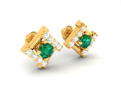 Earring emerald and diamond stud earrings gold 3D print model