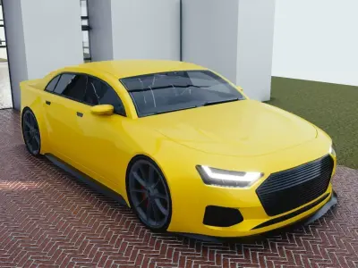 BLENDER EEVEE Brandless Small 4 door sedan Low-poly 3D model