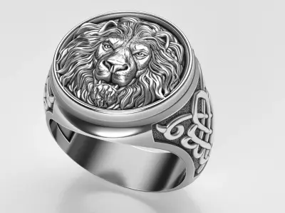 Men lion ring with ornament 3D print model