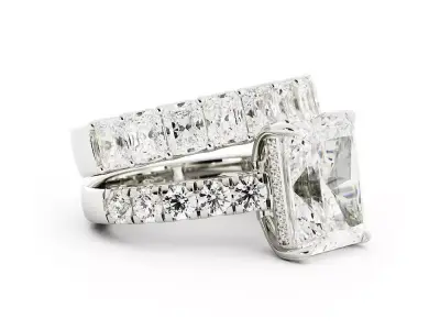 Emerald Cut Engagement Ring Set Pave 3dm 3D print model