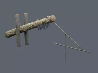 Low-Poly Trap tree branch with two sticks Low-poly 3D model