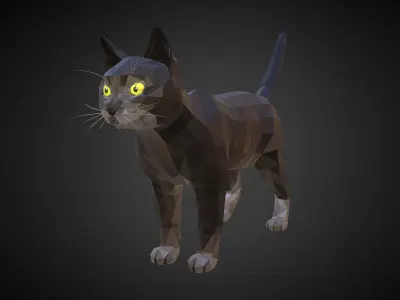Cat Black Animal Low Polygon Art Farm Animal Low-poly 3D model