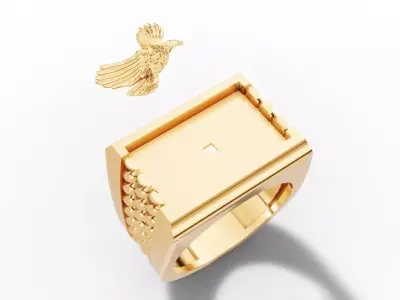 Majestic Eagle Signet Ring with Braided Shoulders 3D print model